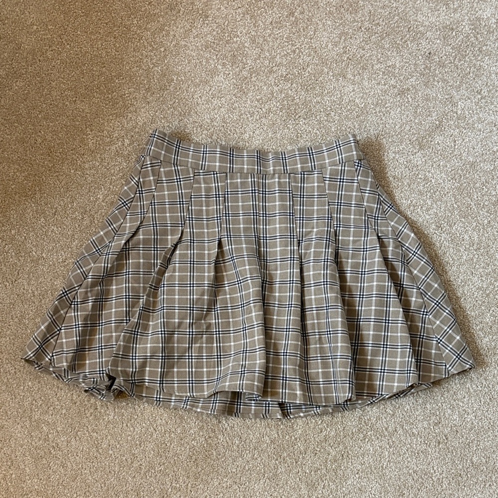 Garage Tan Plaid Mini Skirt